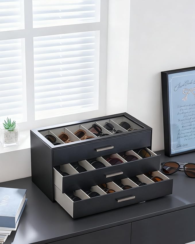 Lolalet Sunglasses Storage Box for Women, Eyewear Eye Glass Organizer with Clear Top Display Holder Case, Mothers Day Gifts