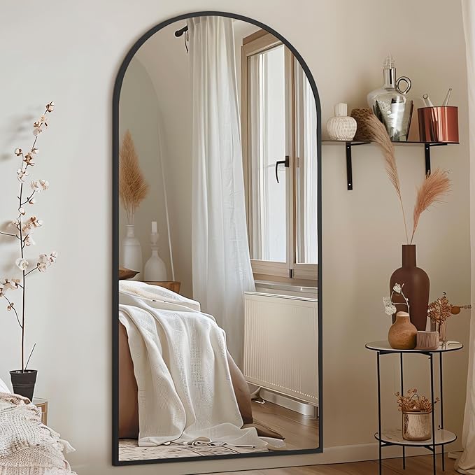 MirrMuse 76"X34" Large Arched Floor Mirror Full Length with Stand, Black Hanging or Leaning Standing Full Length Mirror for Bedroom Living Room Gym, Full Body Mirror Wall Mounted, Tempered Glass