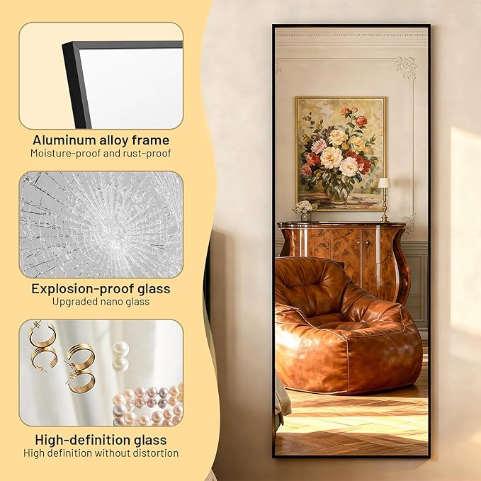 Simple Deluxe Full Length Mirror, 71"x26"Large Floor Mirrors, for Wall Door Bedroom Bathroom Living Room (Black)