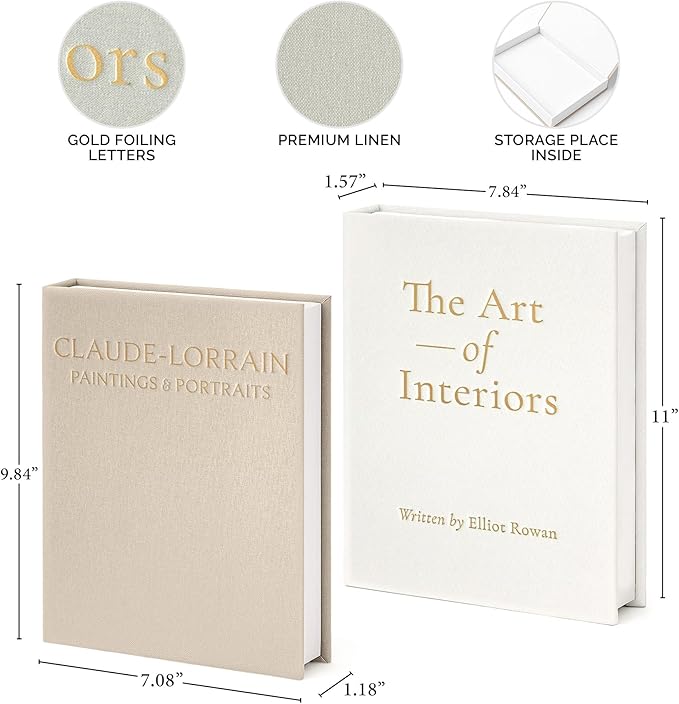 Vine Creations Decorative Books - Set of 2 Linen Hardcover Boxes with Storage - Aesthetic Fake Books for Decoration for Home, Shelf, Bookshelf Decor, Coffee Table Decor, as Storage or Keepsake Box