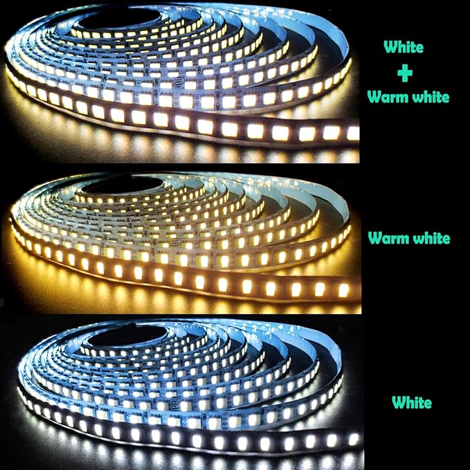12V 2 in 1 LED Strip Lights, 16.4ft CCT Cold White + Warm White, Color Temperature Adjustable (2800K to 6500K) Light Strips IP20 Total 600 LEDs for Bedroom, Kitchen, Advertising Decoration