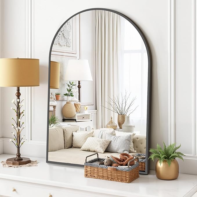 Arched Wall Mirror 36x24 Inch Black Bathroom Vanity Mirror with Metal Frame, Modern Arch Mirror for Bedroom, Living Room, Entryway, Wall Mounted Decorative Mirror