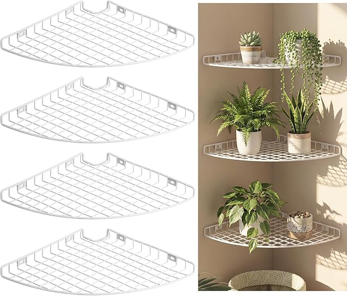 4 Pcs Corner Shelf Organizer Closet Corner Shelves 12 x 12 in Metal Wire Cabinet Wall Shelf for Kitchen, Bathroom, Living Room Home Decor, White