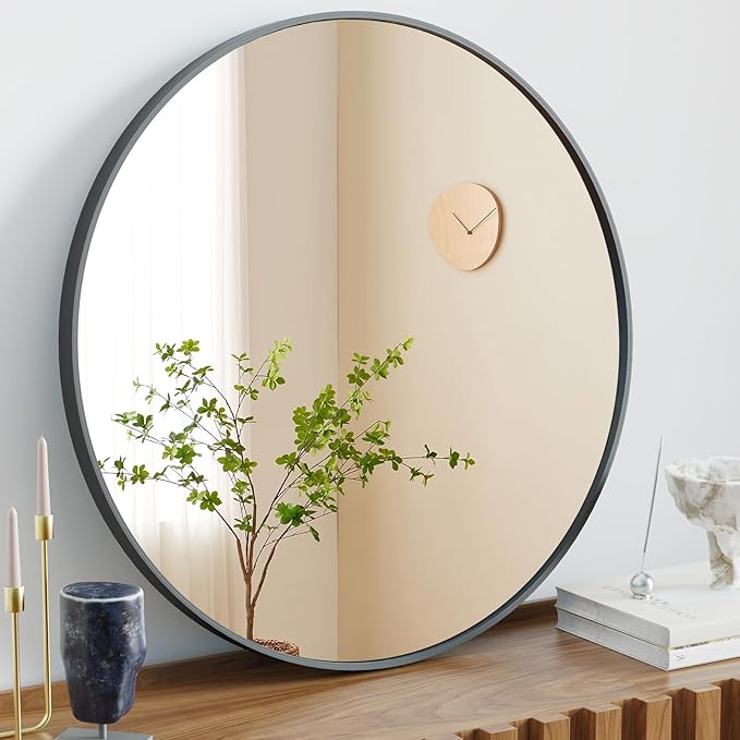 Sweetcrispy 30in Round Bathroom Mirrors for Wall, Bathroom Mirrors for Over Sink, Wall Decor for Bathroom, Entryway, Bedroom, Vanity, Black