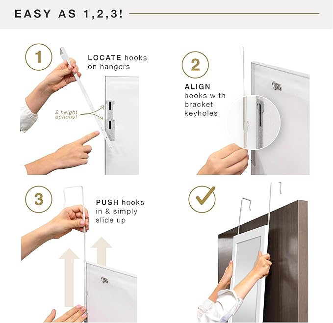 MCS 14.7x50.7 Black Over The Door Mirror, Full Length Hanging Mirror for Bedroom & Bathroom Doors, Lightweight Design with Patented No Tools Required Hanging System