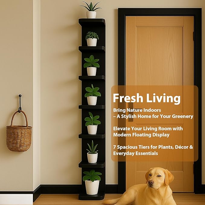 LitaEther Versatile 7 Tier Wall Shelf Unit,Black Lack Wall Shelf,Display Floating Shelf with Round Edge