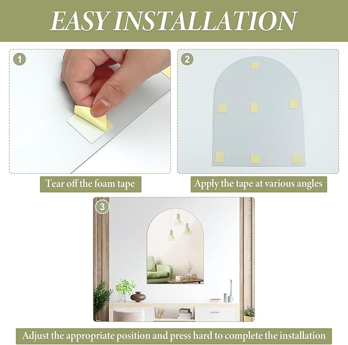 Arched Mirror for Bathroom, 16" x 12" x 2PCS Arched Bathroom Mirror Frameless Self Adhesive Glass Wall Mirrors with Polished Edge for Firplace,Hallway,Restroom,Salon Decor