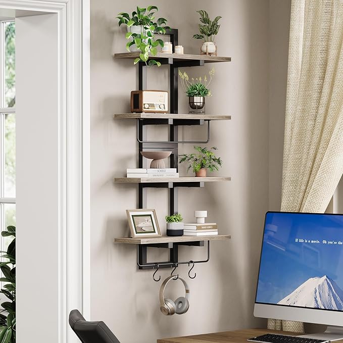 Creso hom Floating Shelves, 15" Wall Shelf Set of 2, Hanging Bathroom Shelves 2-Tier, Wall Mounted Storage Shelves, for Living Room Bedroom Bathroom Kitchen Office Coffee Bar, Greige