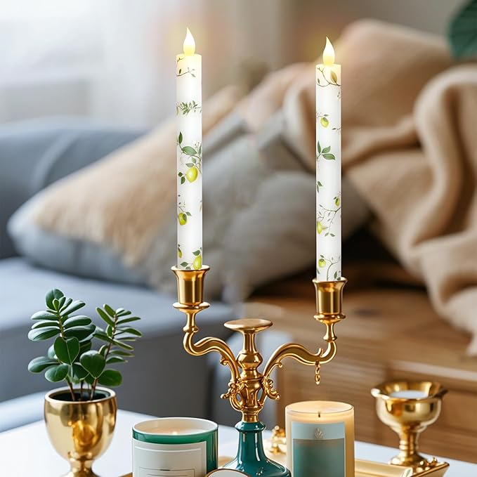 MELTONE Lemon Flameless Taper Candles with Remote and Timer Flickering Flame Battery Operated Taper Candles for Home Bedroom Wedding Party Fall Christmas Summer Valentine's Day Decor 9.6"