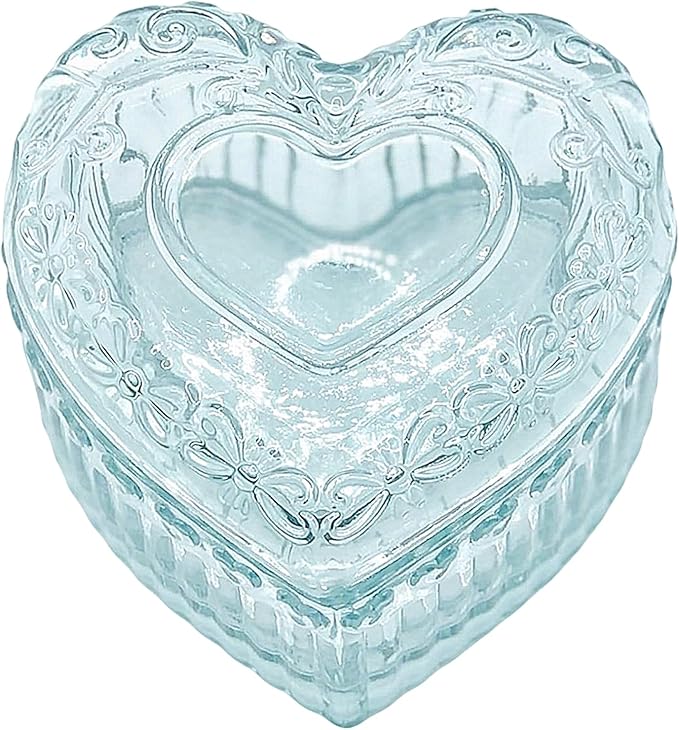 Glass Jewelry Box Heart Shape Cute Box for Storage Ring Earring Trinket Vintage Jewelry Organizer Decorative Gift for Women Girls-GRB003-Light Green