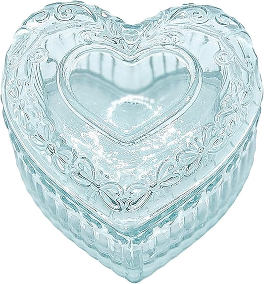 Glass Jewelry Box Heart Shape Cute Box for Storage Ring Earring Trinket Vintage Jewelry Organizer Decorative Gift for Women Girls-GRB003-Light Green