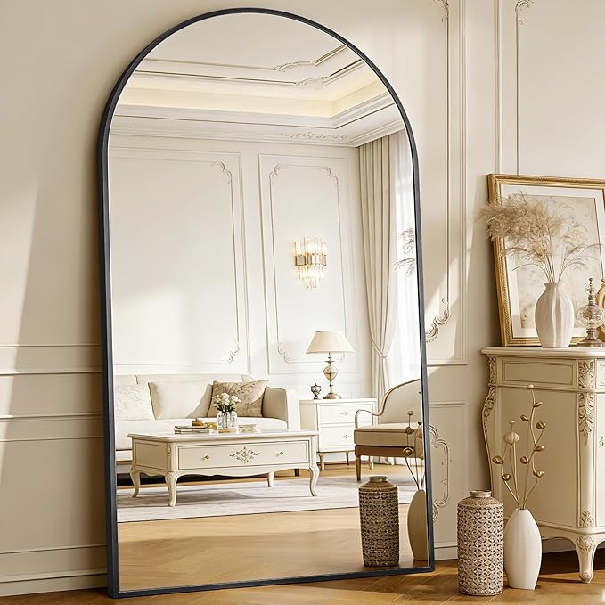 BEAUTYPEAK 86"x40" Large Arch Mirror Full Length, Oversized Wall Mirrors with Aluminum Alloy Frame, Full Body Floor Mirror for Bedroom, Dressing Room, Black