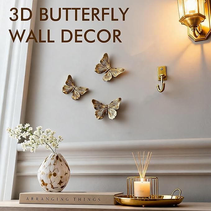 GUSFREUD 3D Butterfly Wall Decor Set – Resin Wall Decorations for Living Room, Bedroom, Garden, Yard, Outdoor and Gallery Walls - Antique Copper - Set of 3