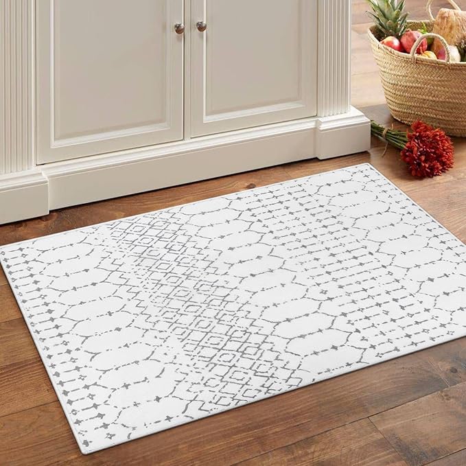 Lahome Moroccan Entryway Washable Rugs 2x3 Non-Slip Thin Kitchen Rug Throw Small Area Rugs for Bedroom Accent Print Bathroom Mat White Floor Indoor Doormat Carpet for Laundry Living Room Hana