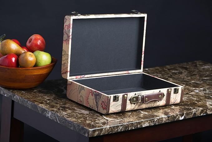 wald imports - Paperboard Suitcase -Decorative Storage Boxes - Suitcase for Decoration, Storage, and More (Faux Leather Map 1)