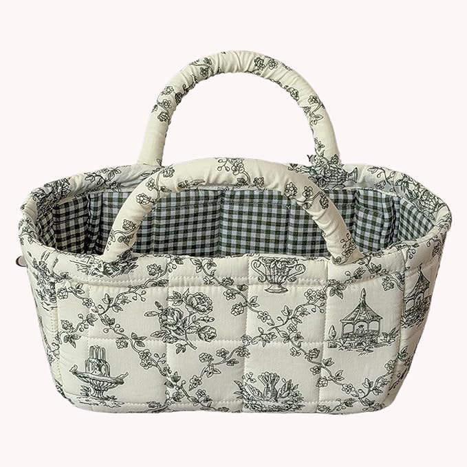 Mini Boho Fabric Storage Baskets – Decorative Small Floral Organizer Boxes with Soft Handles – Foldable Cube Bin for Diaper