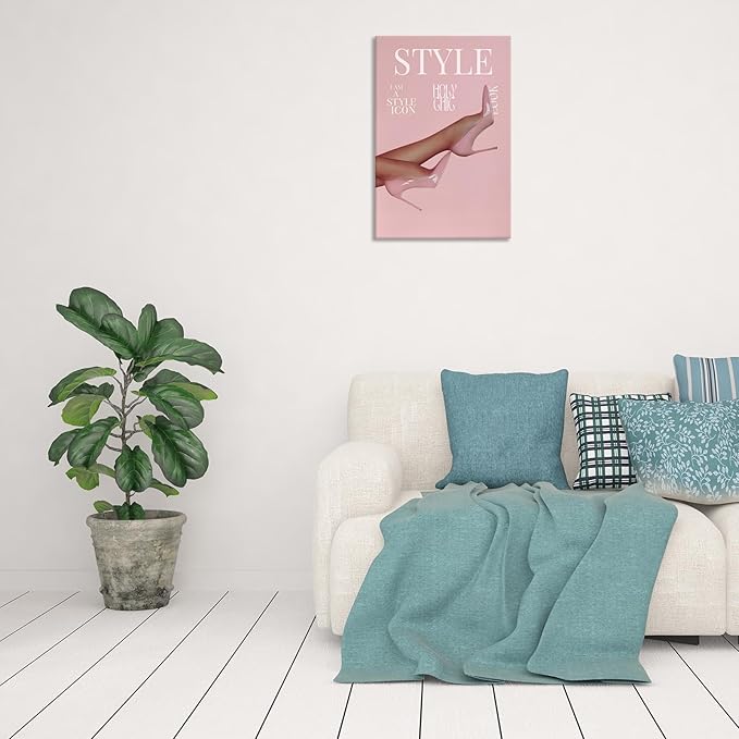 Trendy Pink Heels Poster High Heel News Headline Canvas Wall Art I Am A Style Icon Magazine Cover Aesthetic Prints Painting For Living Room Bedroom Apartment Wall Decor 16x24in Wrapped Canvas