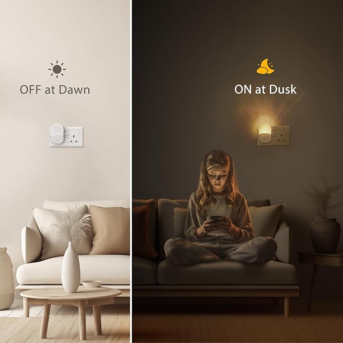 DORESshop 8-Color RGB LED Night Light Plug into Wall, 4Pack Color Changing Dusk to Dawn Night Light for Bedroom, Kids Room, Gift
