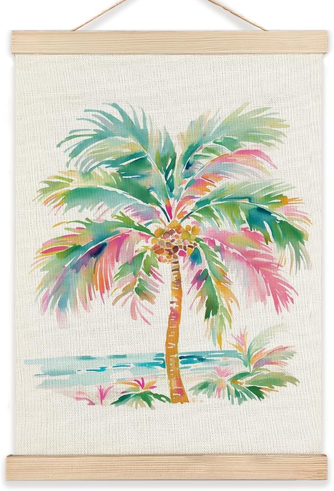 RYYCDOI Palm Tree Wall Art, Pink Green Preppy Beach Palm Tree Wall Art Poster, Coastal Wall Decor, Beach Room Decor, Beachy Wall Decor Posters for Home Room Bedroom Living Room, 12x16 Inches