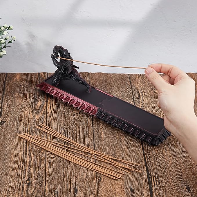 DICOSMETIC Incense Holder Samurai Incense Burner Medium Violet Red Incenses Holder with Storage Box Ash Catcher Warrior Incenses Burner for Aromatherapy Meditation Yoga Room Decor