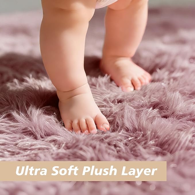 8x10 Fluffy Area Rugs for Living Room,Shag Area Rug for Bedroom,Blush Soft Fuzzy Rug Non-Shedding Indoor Plush Carpet for Kids Bedroom Nursery Home Decor
