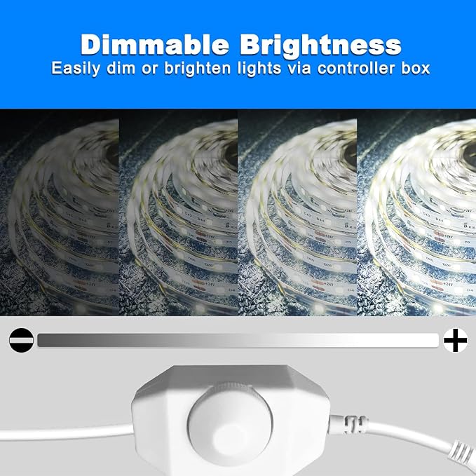 VOLIVO White LED Strip Lights, 50ft Dimmable 24V LED Lights 6500K Bright Daylight White, Strong Adhesive, Flexible Tape Light for Mirror, Kitchen Cabinets, Bedroom