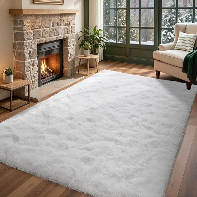 White Rugs for Bedroom Fluffy 4x6 ft Living Room Rug Non-Slip Area Rugs Shag Carpet for Nursery Kids PlayRoom Dorm Office Indoor Modern Plush Carpets Teens