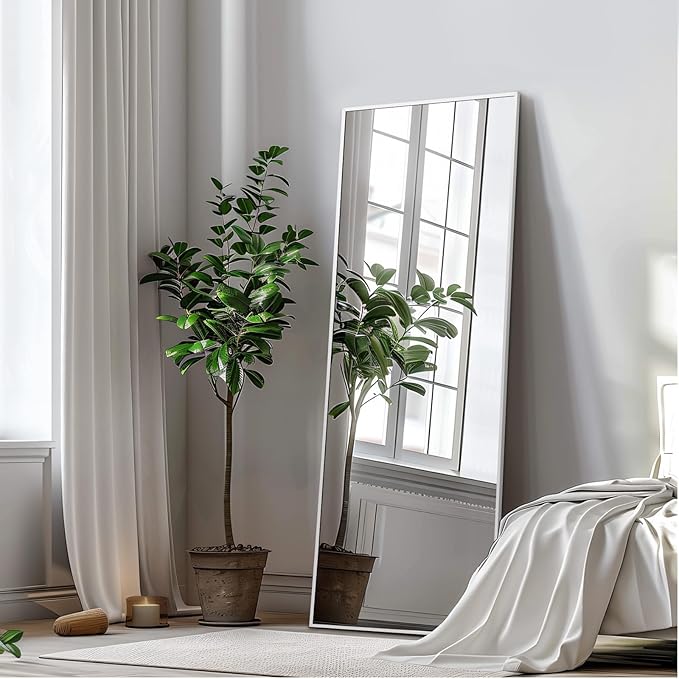 MELOMOIR 56"x18" Full Length Mirror, Silver Floor Mirror with Stand or Wall Mount, Aluminum Alloy Frame Full Body Mirror for Bedroom, Living Room, Cloakroom, Hallway