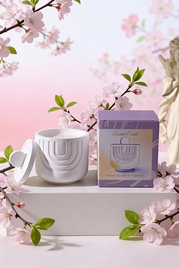 Viyffo Handmade White Ceramic Jar Scented Candle – Lavender & French Cade, 6.35oz Gift-Size Non Toxic Soy Candle, Luxury Home Fragrance for Winter Sleep, Relaxation, Meditation & Spa