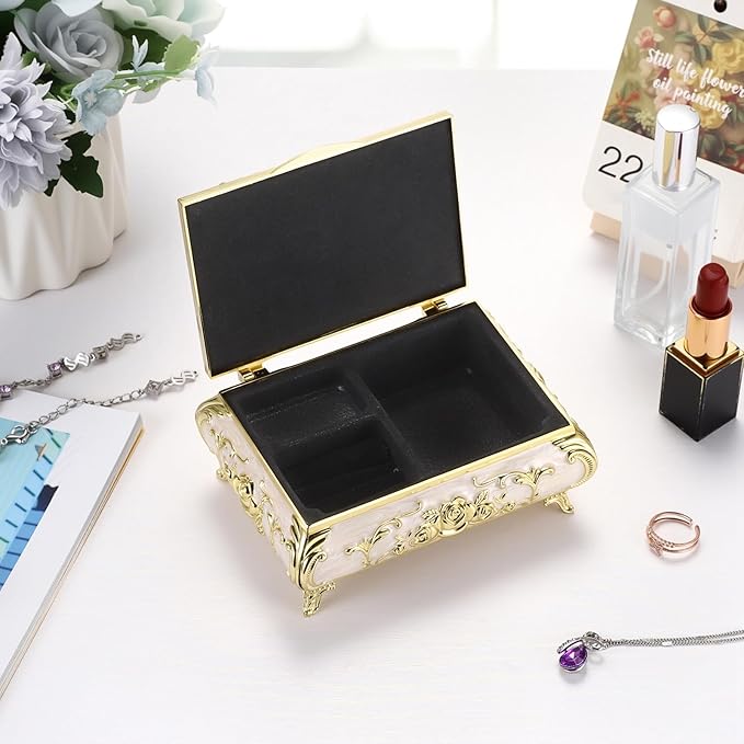 Hipiwe Metal Jewelry Organizer Box Antique Decorative Treasure Chest Keepsake Storage Case for Rings Earrings Holder Gift for Women, Medium