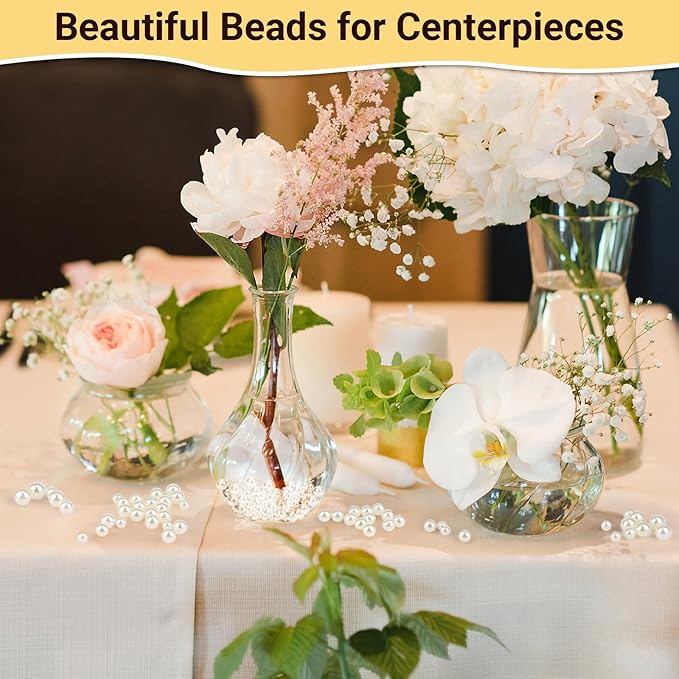 Suream Makeup Brush Beads with Luster, 8mm/0.31inch Round No Hole Faux Pearls for Table Scatter, Vase Filler, Wedding, Candle Centerpiece, DIY Craft, Christmas, Home Decor (1300PCS Ivory)