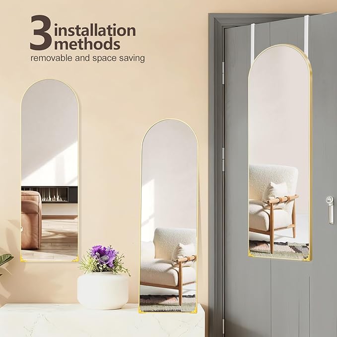 48"x14" Door Mirror, Arched Full Length Mirror, Over the Door Mirrors Full Length, Hanging Mirrors for Bedroom, Bathroom, Gold