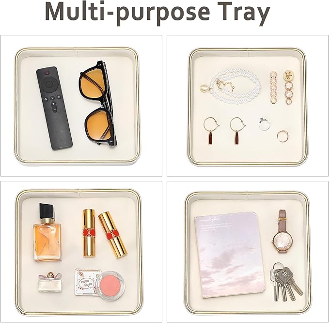 Hipiwe Perfume Tray Valet Tray Night Stand Bedside Organizer Perfume Organizer Catchall Trays PU Leather Bathroom Vanity Tray for Dresser Countertop Perfume Holder Women