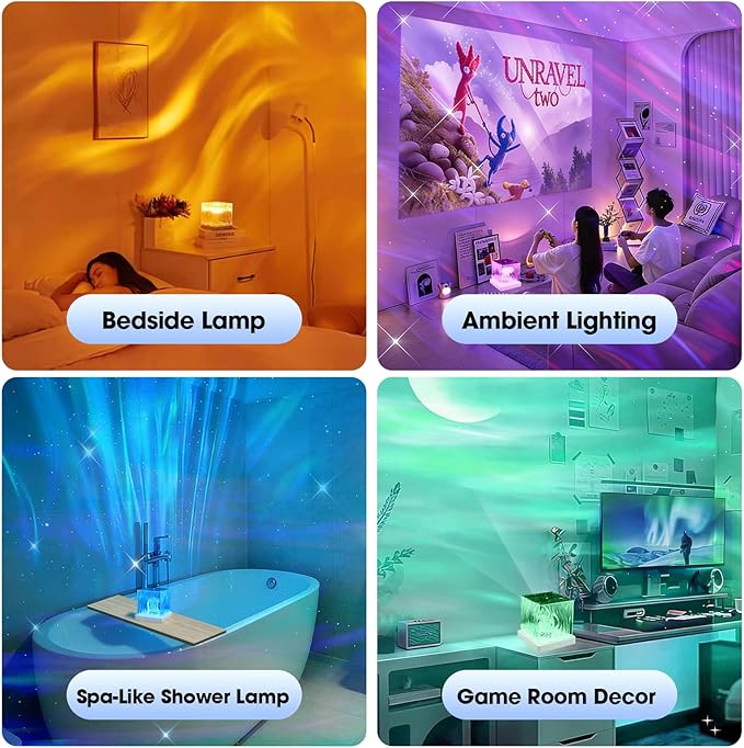 Northern Lights Projector, 16 Colors Aurora Cube Shower Lamp Projector with Remote and 3D Ocean Water Ripple Lamp for Bedroom, Galaxy Night Light for Playroom Kids Teen Girl Gift