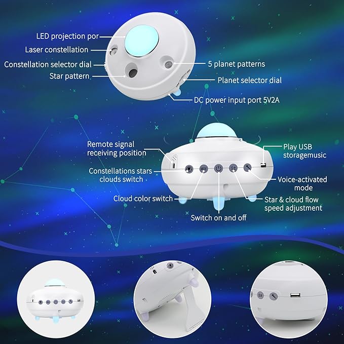 Galaxy Projector Star Projector， 12 Zodiac Constellations, 4 Aurora Color Combinations, Dynamic Star Clusters,Bluetooth Speaker. for Bedroom, Living Room, and Party Night Light Projector.