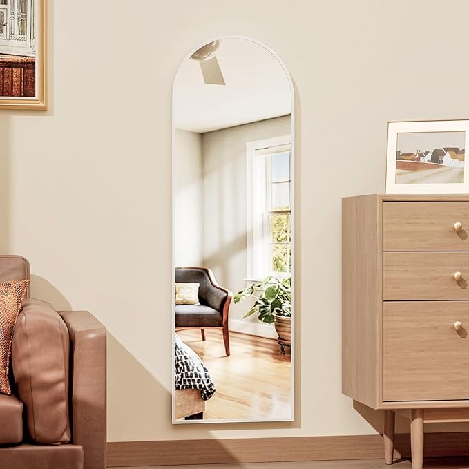 Rowjut Full Length Door Mirror, Wall Mounted Wall Mirror & 48"X14" Arched Behind Door & Full Length Mirrors for Use in Living Rooms, Rooms, Bedrooms, Cloakrooms, etc. (White)