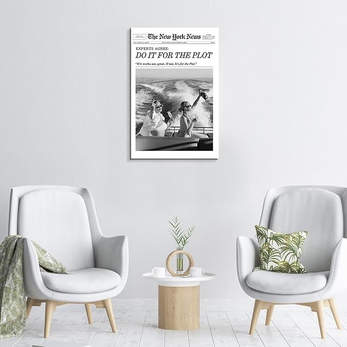 Retro Trends Black And White Newspaper Canvas Wall Art Trendy Do It For The Plot Poster Funky College Feminist Wall Decor For Bar Cart Hot Girl Dorm Bathroom 24x36in Unframed