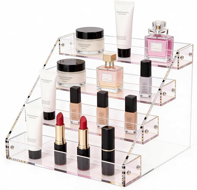 Acrylic Perfume Stand Organizer, 12 Inch 4 Tier Display Stand, Skincare and Makeup Organizer for Vanity, Cologne Stand for Dresser