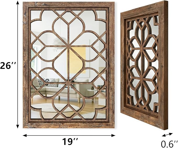 Set of 2 19x26 Inch Large Redbrown Shatterproof Rectangular Wall Mirrors, Boho Rustic Farmhouse Vintage Accent Mirrors for Living Room Bedroom Entryway Dining Room & Home Decor