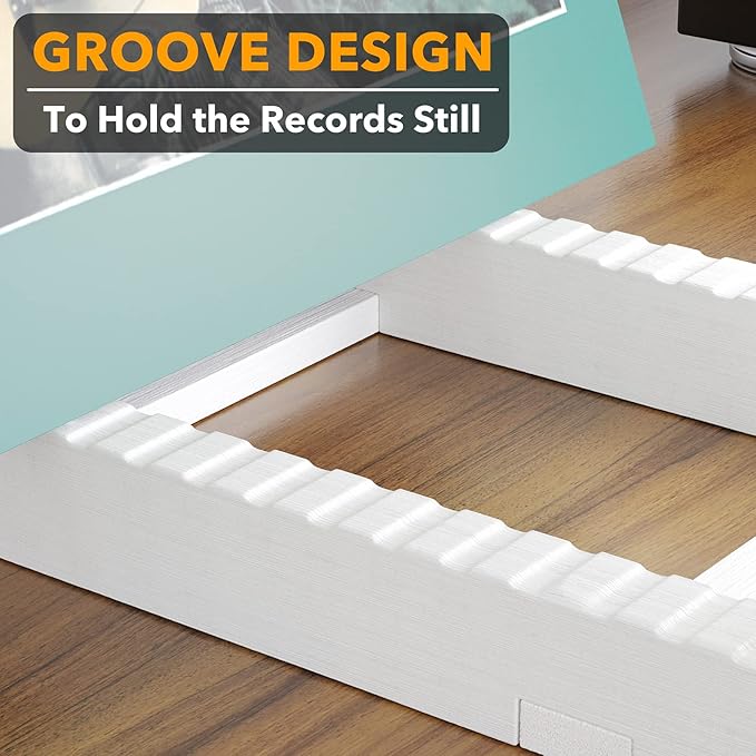 SpaceAid Bamboo Record Storage Holder Shelf, Holds Up to 50 Albums, 7 or 12 inch LPs, Stand Organizer Display, Gifts for Vinyl Lovers (White)