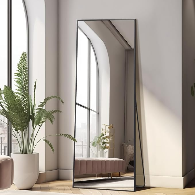 MELOMOIR 56"x18" Full Length Mirror, Floor Mirror with Stand Hanging or Leaning, Aluminum Alloy Frame Full Body Mirror for Bedroom Living Room Cloakroom Hallway, Wall Mirror Full Length, Black