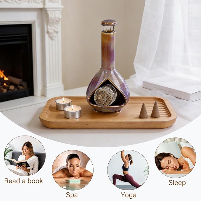 MOUGIGI Ceramic Palo Santo Holder - High Temperature 1200°C Mini Chiminea for Sage, Incense & Palo Santo Sticks - Elegant Gradient Glaze Design for Energy Cleansing, Yoga, Meditation & Aromatherapy