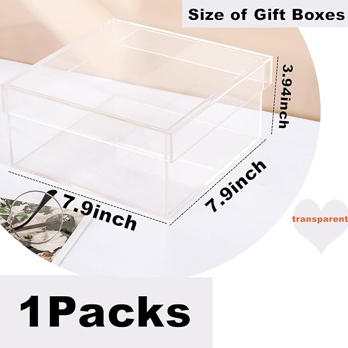 KissYou Acrylic Box Large Clear Box with Lid Home Office Storage Box Jewelry Organizer Contanier Plastic Square Cube Graduation Wedding Birthday Candy Boxes Party Decoration