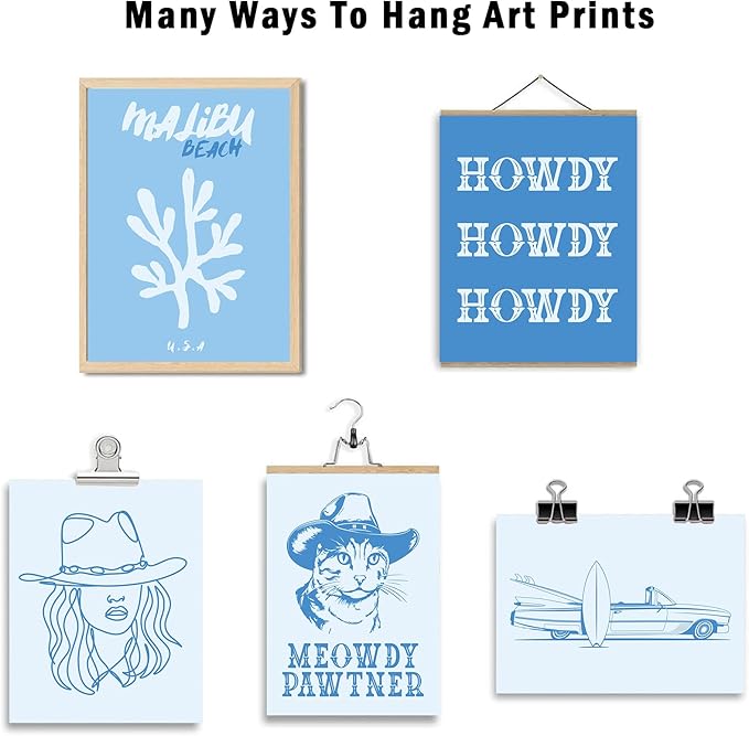 Aroutde 10Pcs Coastal Cowgirl Canvas Wall Art Print Light Blue Beachy Surfer Girl Posters Preppy Aesthetic Granddaughter Room Decor for Teen Girl Bedroom Dorm Apartment Decoration (Unframed)
