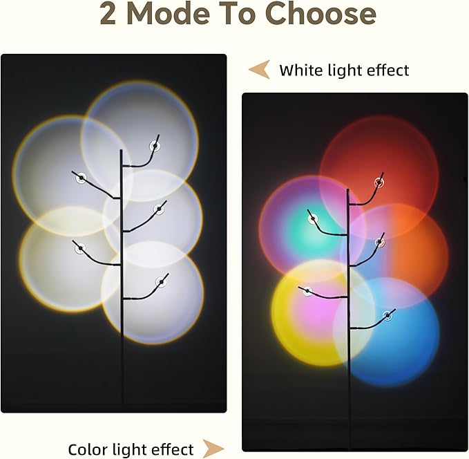 Sunset Lamp, 5 Head Halo Sunset Floor Lamp Halo Lamp with Replaceable Filters Ambient Mood Halo Projector Floor Lamp for Bedroom Living Room