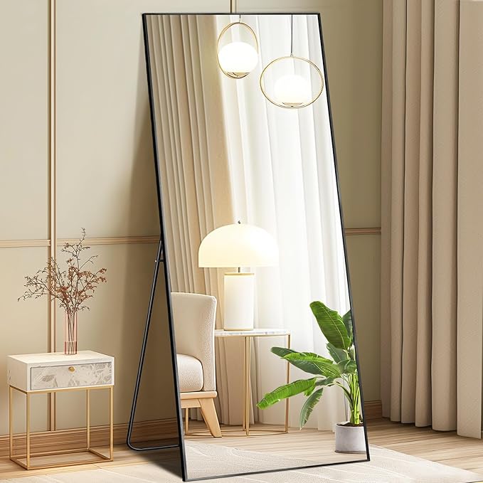 NEWBULIG Full Length Mirror, Full Body Floor Mirror with Aluminum Alloy Thin Frame, Wall or Standing Mirror for Bedroom, Living Room, Dressing Room