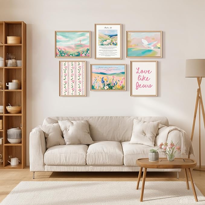 Pastel Pink Christian Wall Art Bible Verse Preppy Canvas Wall Decor Girl Trendy Christian Poster Aesthetic Floral Scripture Prints Cute Religious Pictures for Girls Room Bedroom 12x16x6 Inch Unframed