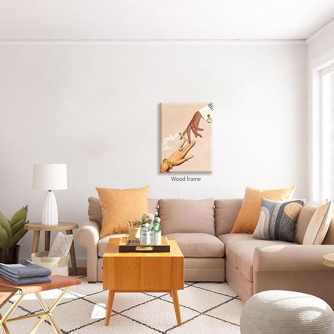 Beige Vintage Abstract Canvas Poster Modern Surreal Trippy Wall Art Unique Eclectic Prints 08x10 inch Framed for Bed Living Room Gallery Wall Decor