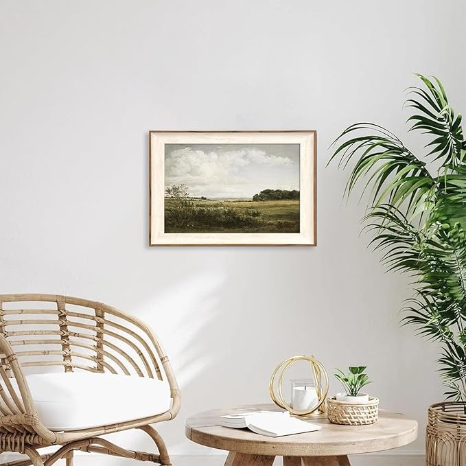 ASTRDECOR Framed Canvas Wall Decor for Bedroom, Vintage Nature Wall Art for Home Decor Aesthetic, Mountain Pictures Green Wall Decor Living Room, Meadow Oil Painting Landscape Wall Art Prints-16''x24''