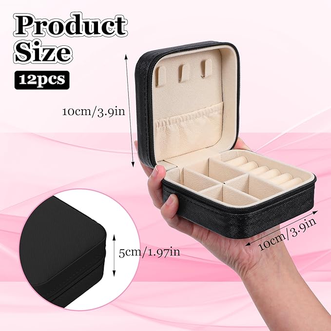 12pcs Mini Travel Jewelry Case,Black Bridesmaids Proposal Small Jewelry Box Mini Jewelry Organizer,Small PU Leather Portable Storage Box for Rings,Earrings,Necklaces,Pendants,Bracelets